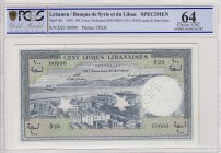 Lebanon, 100 livre, 1952, UNC, p60s, SPECİMEN 
PCGS 64, serial number: D23 00000 (stars holes)
Estimate: $400-600