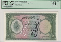 Libya, 5 pounds, 1955, UNC, p21s, SPECİMEN 
PMG 64, serial number:B3 000000 451
Estimate: $1000-2000