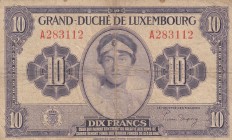 Luxembourg, 10 Francs, 1944, FINE, p44
serial number: A283112
Estimate: $10-20