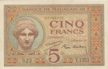 Madagascar, 5 Francs, 1937, XF, p35
serial number: 322.Y.1353
Estimate: $15-30