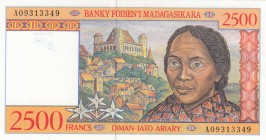 Madagascar, 2500 Francs, 1998, UNC, p81
serial number: A 09313349
Estimate: $10-20