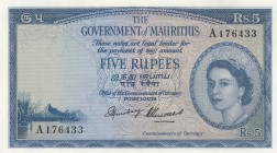 Mauritius, 5 Rupees, 1954, UNC, p27a
Queen Elizabeth II, Serial number: A 176433
Estimate: $300-600