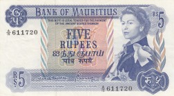 Mauritius, 5 Rupees, 1967, XF, p30b
Queen Elizabeth II, serial number: A15 611720
Estimate: $50-100
