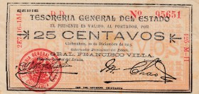 Mexico, 25 Centavos, 1913, XF, Ps551
Tesoreria General Del Estado, serial number: 95651
Estimate: $25-50