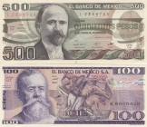 Mexico, 100 Pesos and 500 Pesos, 1982-1983, UNC, p74c / p79a, (Total 2 banknotes)
Estimate: $5-10