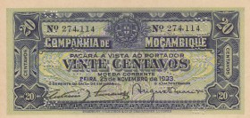 Mozambique, 20 Centavos, 1933, UNC, pR29, CANCELLED
serial number: 274.114
Estimate: $5-10