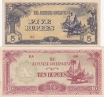 Myanmar, 5 Rupees and 10 Rupees, 1942-1944, XF / AUNC, p15 / p16, (Total 2 banknotes)
Japan occupation, WW II
Estimate: $10-20