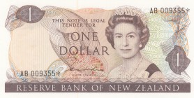 New Zealand, 1 Dollar, 1981, UNC, p169a, REPLACEMENT
Queen Elizabeth II Bankonte, serial number: AB 009355*
Estimate: $75-150