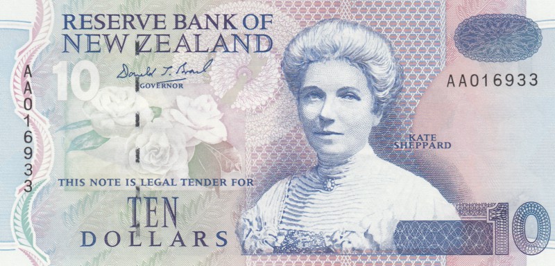 New Zealand, 10 Dollars, 1993, UNC, p178a
serial number: AA 016933, New Zelland...