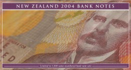 New Zealand, 5-10-20-50-100 Pounds, 2004, UNC, p185-p186-p187-p188-p189, FOLDER, (Total 5 banknetes)
Matching serial numbers: AA 04 000617, "617" Low...