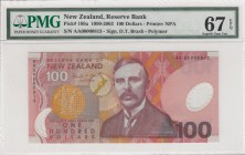 New Zelland, 100 dollars, 1999-2003, UNC, p189a
PMG 67 EPQ, serial number:AA00000813, High condition
Estimate: $250-500