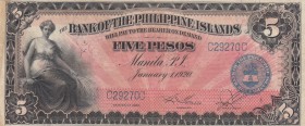 Philippines, 5 Pesos 1920, XF, p13
Bank of The Philippine Islands, serial number: C29270C
Estimate: $50-100