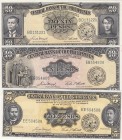 Phillipines, 5, 10 and 20 Pesos, 1949, UNC, p135e- p136e- p137e, (Total 3 Banknotes)
serial number EE 504508, EB 354808, BD 131221, signs: D. Macapag...