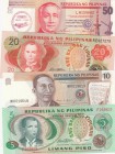 Philippines, 5 / 10 / 20 / 50 Piso, 1970-1999, UNC, p153 / p168b / p162 / p191 (Total 4 banknotes) 
Estimate: $15-30