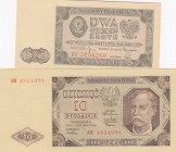 Poland, 2 Zlotych and 10 Zlotych, 1948, UNC, p134 /p136, (Total 2 banknotes)
serial numbers: BR 5156260 and AW 1854391
Estimate: $10-20