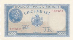 Romania, 5000 Lei, 1943, UNC, p55
serial number: I/1 0892284
Estimate: $15-30