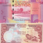 Samoa, 5 Tala (2), 2002/ 2014, UNC, p33 / p38b, (Total 2 banknotes)
serial number: F 088486 and TK 2098552
Estimate: $15-30