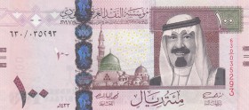 Saudi Arabia, 100 Riyals, 2012, UNC, p35c
serial number: 630 035293, King Abdullah portrait at right
Estimate: $50-100