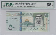Saudi Arabia, 50 Riyals, 2012, UNC, p35
PMG 65 EPQ, serial number: 295/423887
Estimate: $50-100