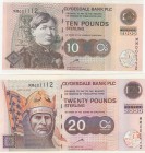 Scotland, 10 and 20 Pounds, 2000, UNC, p229A -p229B, (Total 2 banknotes)
Commemorative Issues, Clydesdale Bank, Matching serial numbers: MM 00112, 
...
