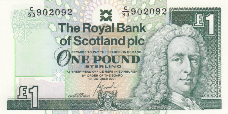 Scotland, 1 Pound, 2001, UNC, p351e
serial number: C/93 902092
Estimate: $5-10
