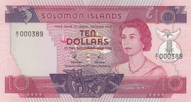 Solomon İslands, 10 Dollars, 1977, UNC, p7a
Queen Elizabeth II Bankonte, serial...