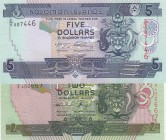 Solomon Islands, 2 Dollars and 5 Dollars, 2009-2011, UNC, (Total 2 banknotes)
serial numbers: C/8 400667 and C/5 007446
Estimate: $5-10