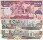 Somaliland, 50 Shillings (2) and 1000 Shillings, 1991-2014, UNC, p17 / p20c, (Total 3 banknotes)
Estimate: $5-10