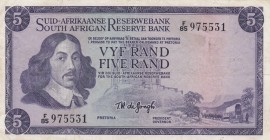 South Africa, 5 Rand, 1967-1974, XF, p112b
serial number: F/85 975531, Sir Jan van Riebeeck portrait (Dutch navigator and colonial administrator)
Es...