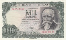Spain, 1000 Pesetas, 1971, UNC, p154
serial number: 3Q2545138, José Echegaray y Eizaguirre portrait at left (a Spanish civil engineer, mathematician,...