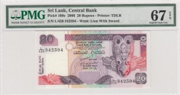 Sri Lanka, 20 rupees, 2006, UNC, p109e
PMG 67 EPQ, serial number:L426 342594, High condition
Estimate: $20-40