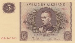 Sweden, 5 Kronor, 1959, UNC, p42d
serial number: OB 543703
Estimate: $10-20