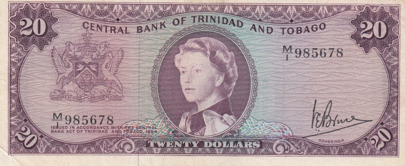 Trinidad And tobago, 20 Dollars, 1964, XF (-), 29d
,serial number: M/1 985678, ...