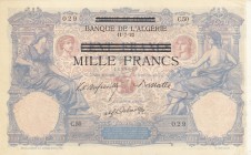 Tunisia, 1000 Francs, 1892-1942, AUNC (+), p31
Banque De L'Algerie, serial number: C50 029, German Occupation WW II
Estimate: $250-500