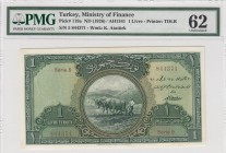 Turkey, 1 Livre, 1927, UNC, p119
PMG 62, serial number: 5 844371
Estimate: $1500-3000