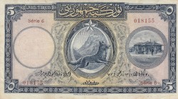 Turkey, 5 Livre, 1927, VF (+), p120
serial number: 6 018155, pressed
Estimate: $600-1200