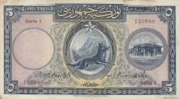 Turkey, 5 Livre, 1927, VF (+), p120
serial number: 1 136989, pressed
Estimate: $500-1000