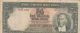 Turkey, 2 1/2 Lira, 1939, VF (-), p126
serial number: A25 454018
Estimate: $50-100