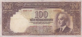 Turkey, 100 Lira, 1942-1944, VF, pUNLIST, RARE
serial number: F25 02635, repair
Estimate: $5000-10000