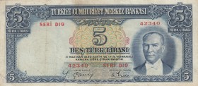 Turkey, 5 Lira, 1937, FINE / VF, p127
Serial number: D19 42340, presssed
Estimate: $25-50