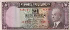 Turkey, 50 Kurush, 1942-1944, AUNC, p133
serial number: B1 314088, İsmet İnönü portrait
Estimate: $15-30