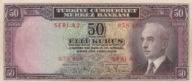 Turkey, 50 Kurush, 1942-1944, UNC, p133
serial number: A2 038488, İsmet İnönü portrait
Estimate: $20-40