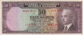 Turkey, 50 Kurush, 1942-1944, UNC, p133
serial number: A11 179765, İsmet İnönü portrait
Estimate: $25-50