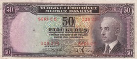 Turkey, 50 Kurush, 1942-1944, XF, p133, RARE "C" PREFIX
serial number: C5 129238, pressed, İsmet İnönü portrait, very rare "C" prefix
Estimate: $250...