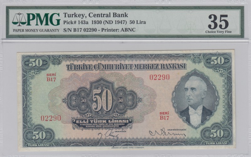 Turkey, 50 Lira, 1947, VF, p143a
PMG 35, serial number: B17 02290
Estimate: $5...