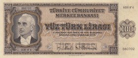 Turkey, 100 Lira, 1942, AUNC, p144
serial number: B6 060702
Estimate: $1000-2000
