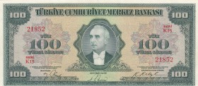 Turkey, 100 Lira, 1947, XF, p149
serial number: K15 21852
Estimate: $500-1000