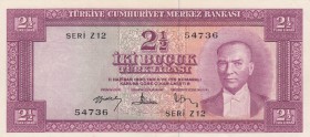 Turkey, 2 1/2 Lira, 1957, AUNC, p152
serial number: Z12 54736
Estimate: $150-300