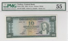 Turkey, 10 Lira, 1952, AUNC, p156
PMG 55, serial number: İ9 74285
Estimate: $1500-3000