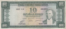 Turkey, 10 Lira, 1953, FINE, p157
serial number: U4 88490, pressed
Estimate: $10-20